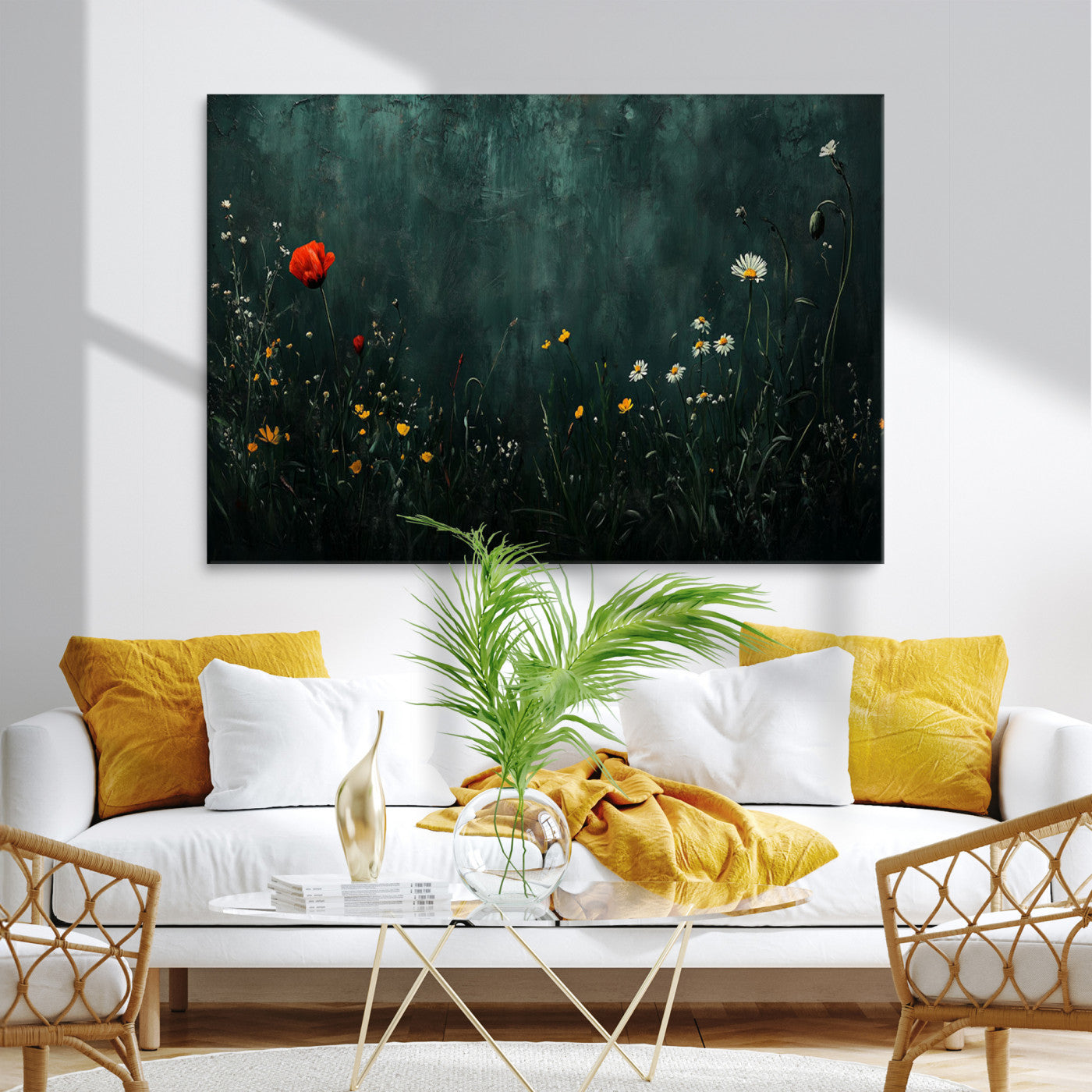 26218-MGV-CV-36X24-Wildflower Field Framed Wall Art, Vintage Botanical Landscape Sign, Botanical Wall Art, Modern Farmhouse Canvas Art, Field Of Flowers Canvas