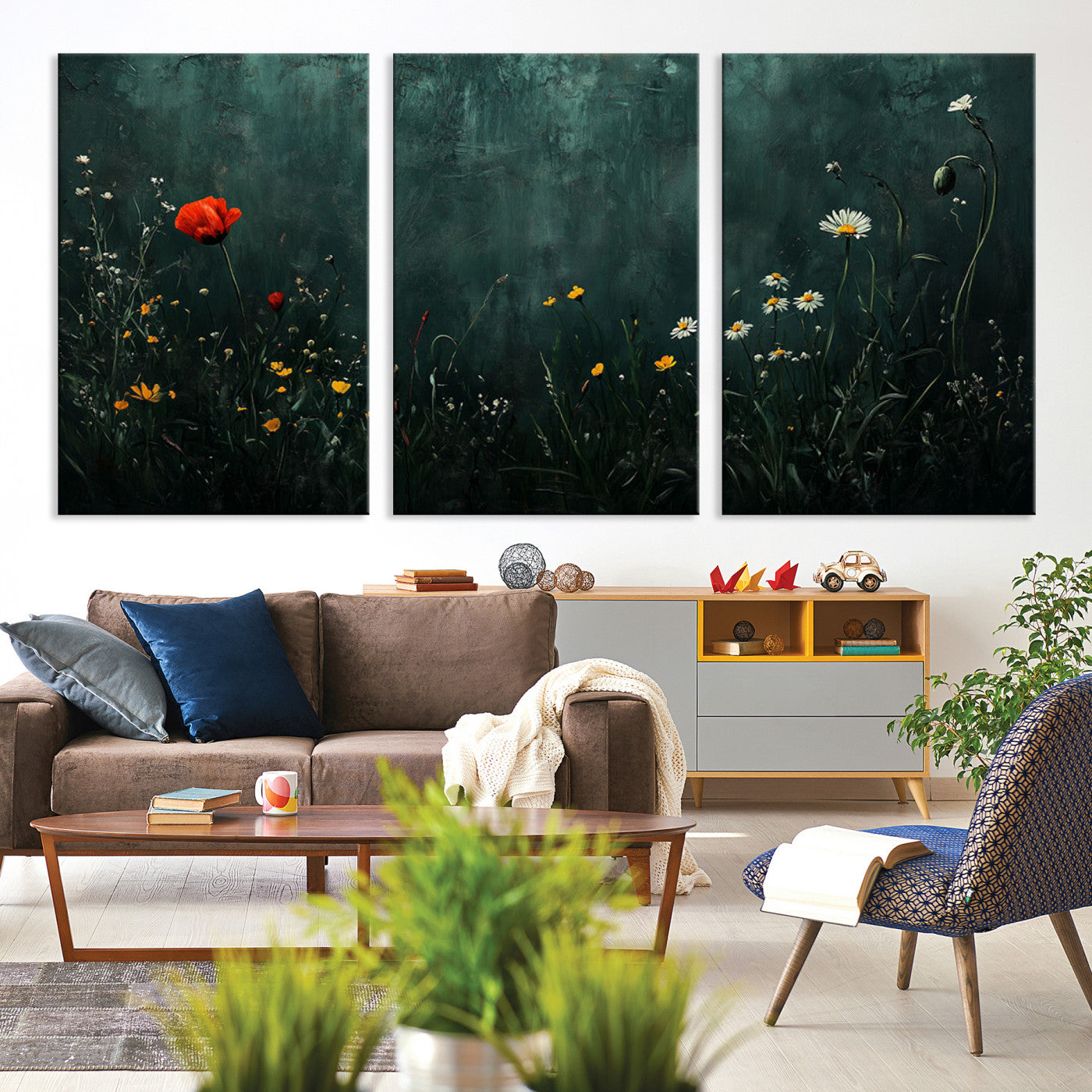 26218-MGV-CV-36X24-Wildflower Field Framed Wall Art, Vintage Botanical Landscape Sign, Botanical Wall Art, Modern Farmhouse Canvas Art, Field Of Flowers Canvas