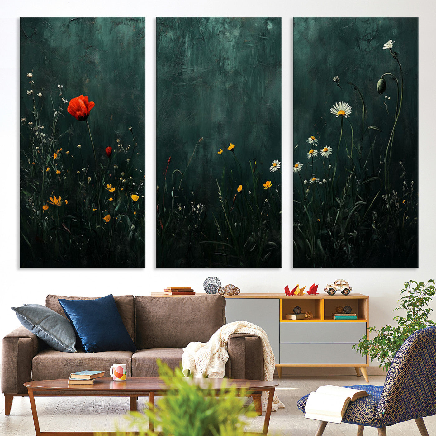 26218-MGV-CV-36X24-Wildflower Field Framed Wall Art, Vintage Botanical Landscape Sign, Botanical Wall Art, Modern Farmhouse Canvas Art, Field Of Flowers Canvas