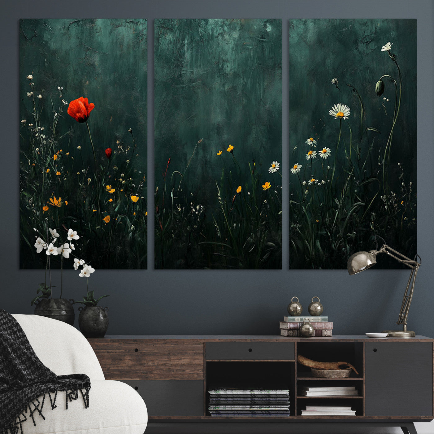 26218-MGV-CV-36X24-Wildflower Field Framed Wall Art, Vintage Botanical Landscape Sign, Botanical Wall Art, Modern Farmhouse Canvas Art, Field Of Flowers Canvas