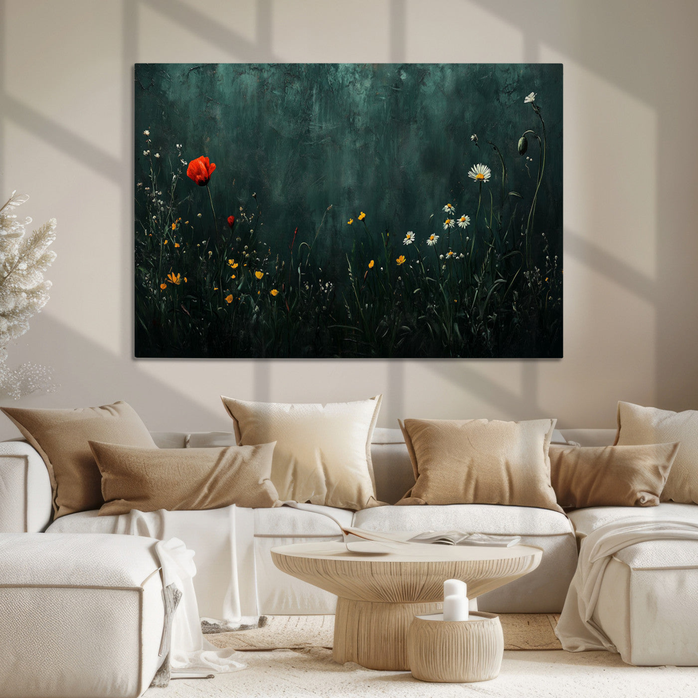 26218-MGV-CV-36X24-Wildflower Field Framed Wall Art, Vintage Botanical Landscape Sign, Botanical Wall Art, Modern Farmhouse Canvas Art, Field Of Flowers Canvas