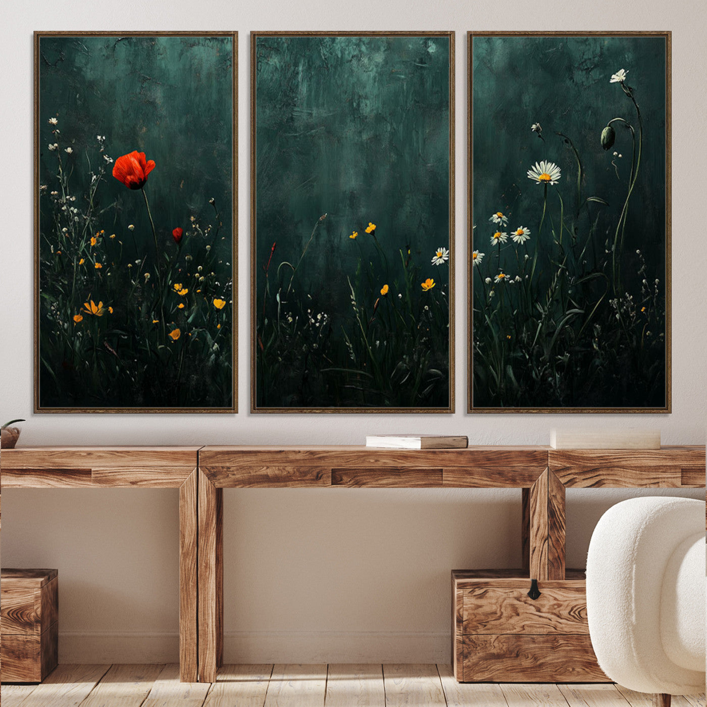 26218-MGV-CV-36X24-Wildflower Field Framed Wall Art, Vintage Botanical Landscape Sign, Botanical Wall Art, Modern Farmhouse Canvas Art, Field Of Flowers Canvas