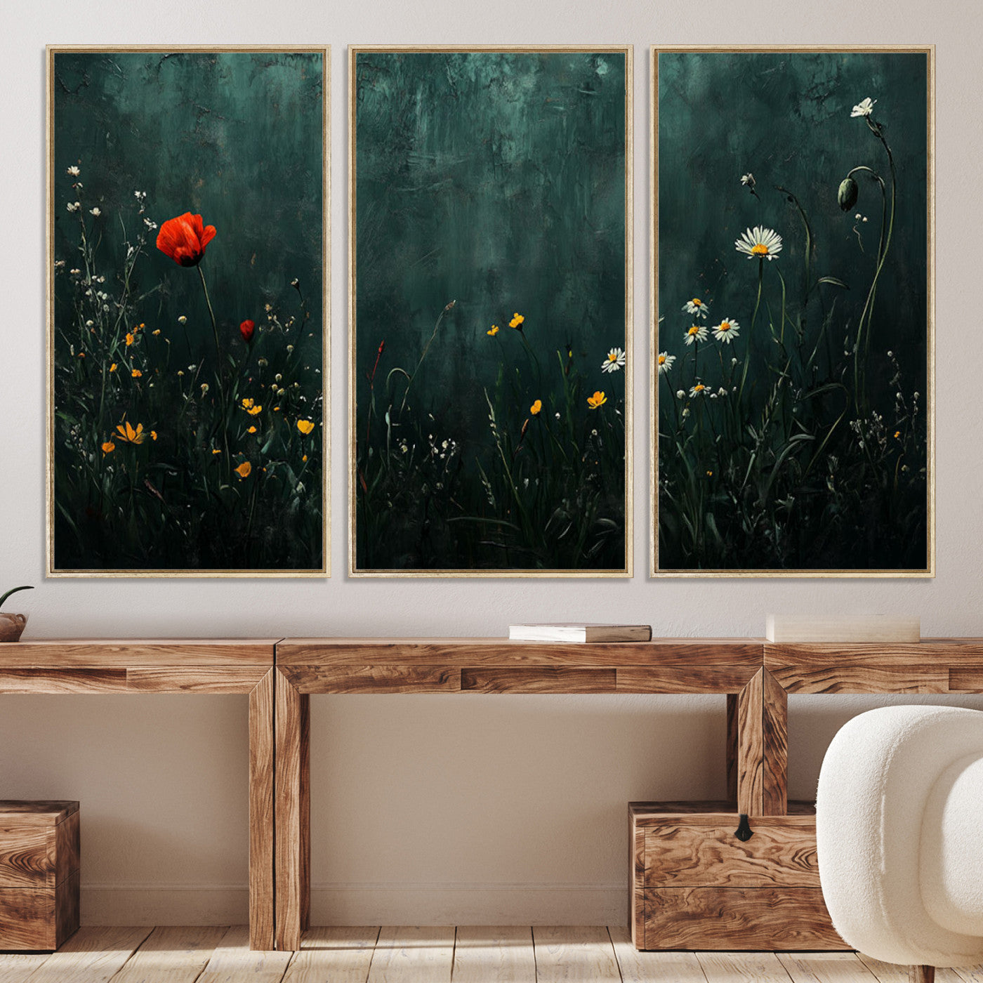 26218-MGV-CV-36X24-Wildflower Field Framed Wall Art, Vintage Botanical Landscape Sign, Botanical Wall Art, Modern Farmhouse Canvas Art, Field Of Flowers Canvas