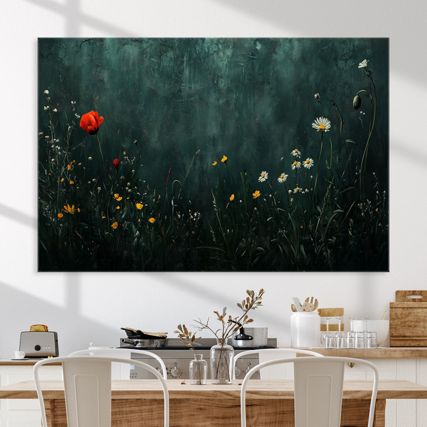 26218-MGV-CV-36X24-Wildflower Field Framed Wall Art, Vintage Botanical Landscape Sign, Botanical Wall Art, Modern Farmhouse Canvas Art, Field Of Flowers Canvas