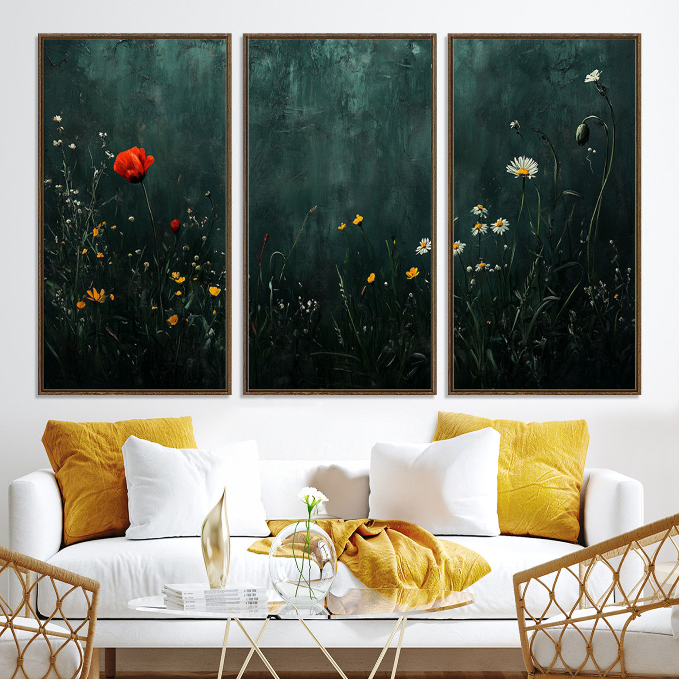 26218-MGV-CV-36X24-Wildflower Field Framed Wall Art, Vintage Botanical Landscape Sign, Botanical Wall Art, Modern Farmhouse Canvas Art, Field Of Flowers Canvas