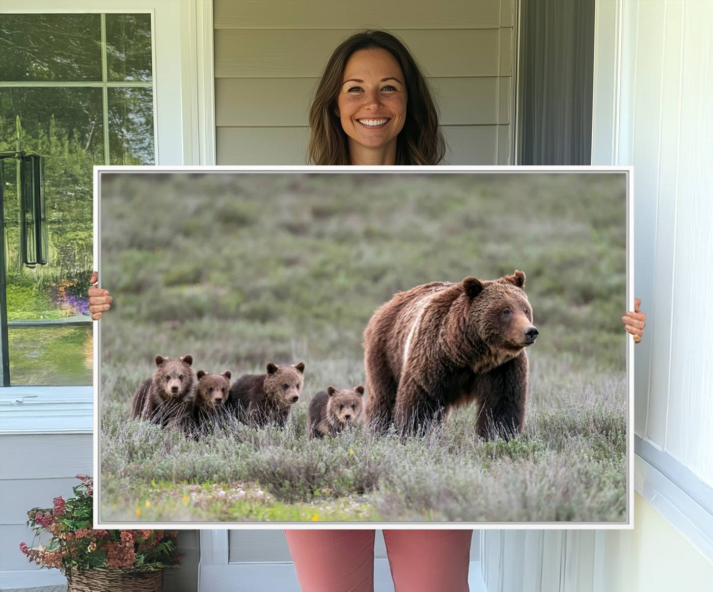 65087-MGV-CV-36X24-Wildlife Photography of 399 Grizzly Bear Cubs | Queen of the Tetons Canvas Wall Art Print