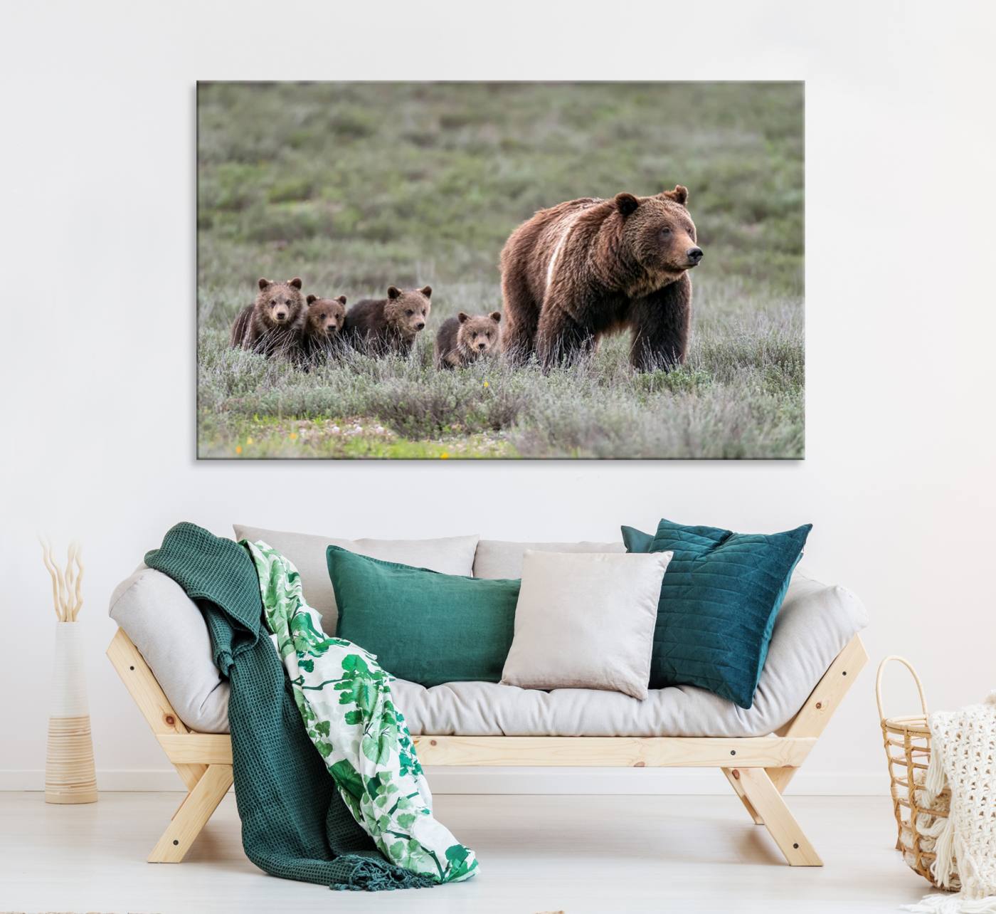 65087-MGV-CV-36X24-Wildlife Photography of 399 Grizzly Bear Cubs | Queen of the Tetons Canvas Wall Art Print