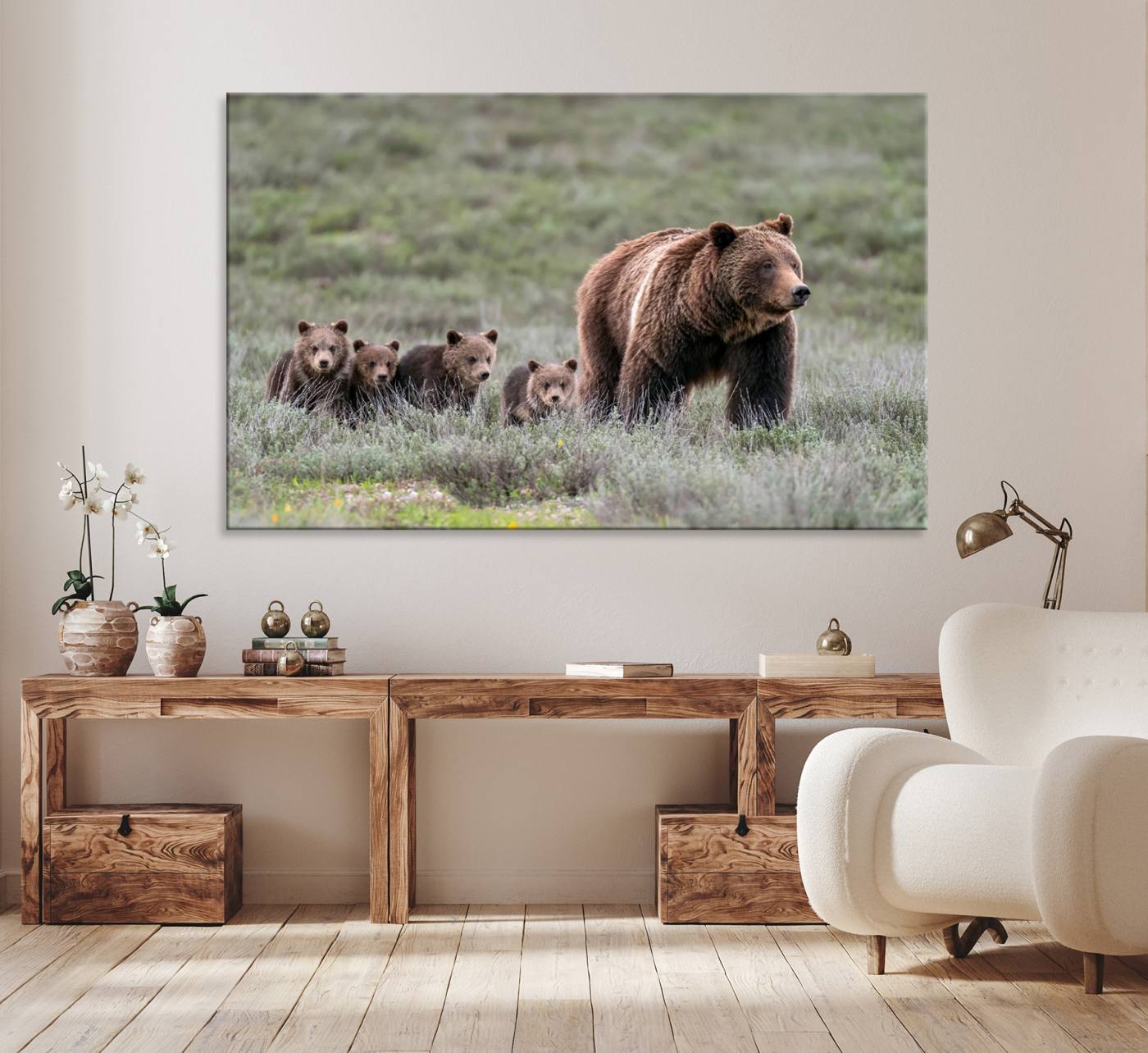 65087-MGV-CV-36X24-Wildlife Photography of 399 Grizzly Bear Cubs | Queen of the Tetons Canvas Wall Art Print