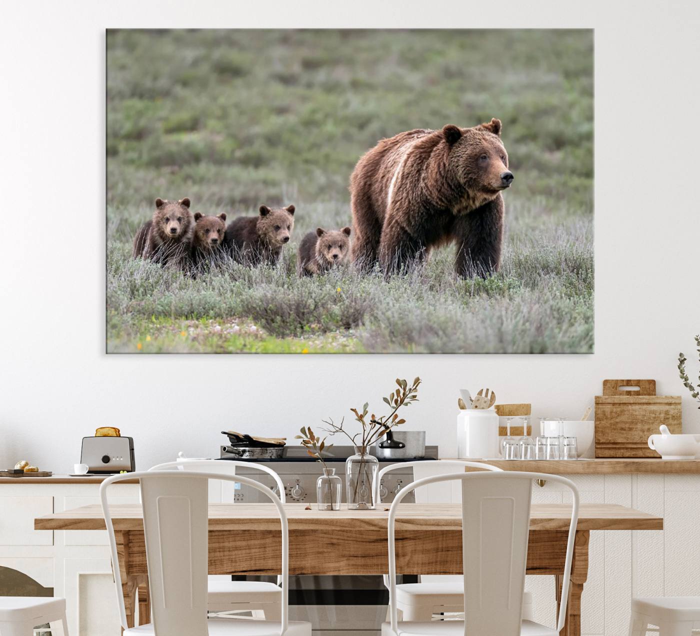 65087-MGV-CV-36X24-Wildlife Photography of 399 Grizzly Bear Cubs | Queen of the Tetons Canvas Wall Art Print