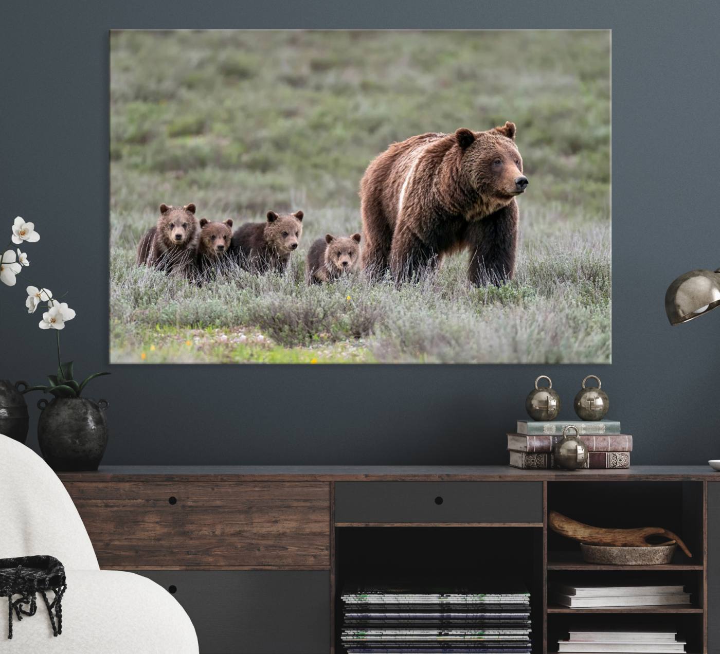 65087-MGV-CV-36X24-Wildlife Photography of 399 Grizzly Bear Cubs | Queen of the Tetons Canvas Wall Art Print