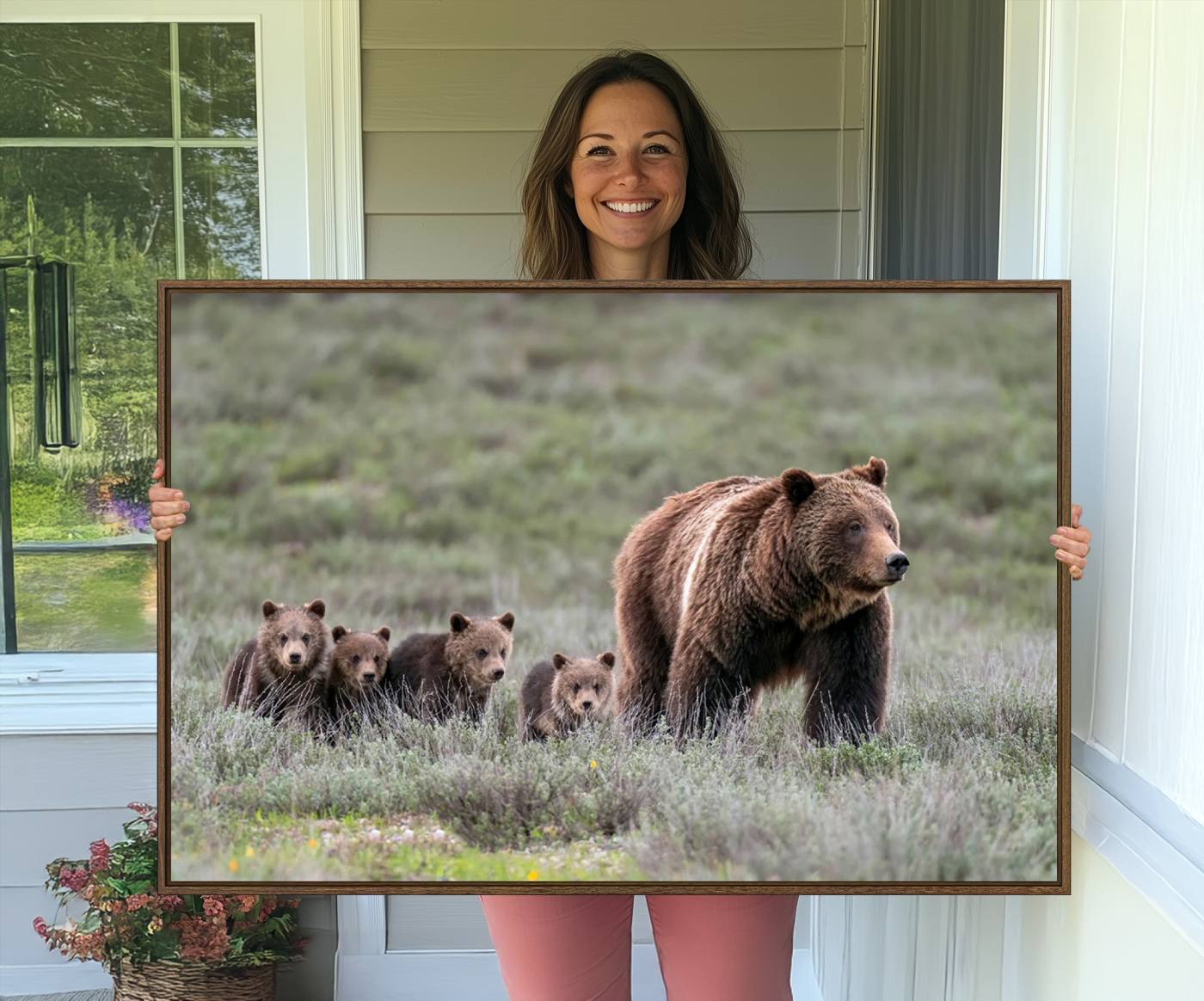 65087-MGV-CV-36X24-Wildlife Photography of 399 Grizzly Bear Cubs | Queen of the Tetons Canvas Wall Art Print