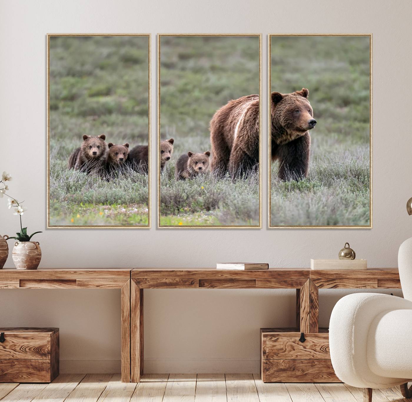 65087-MGV-FC-48X32-3P_Natural-Wildlife Photography of 399 Grizzly Bear Cubs | Queen of the Tetons Canvas Wall Art Print