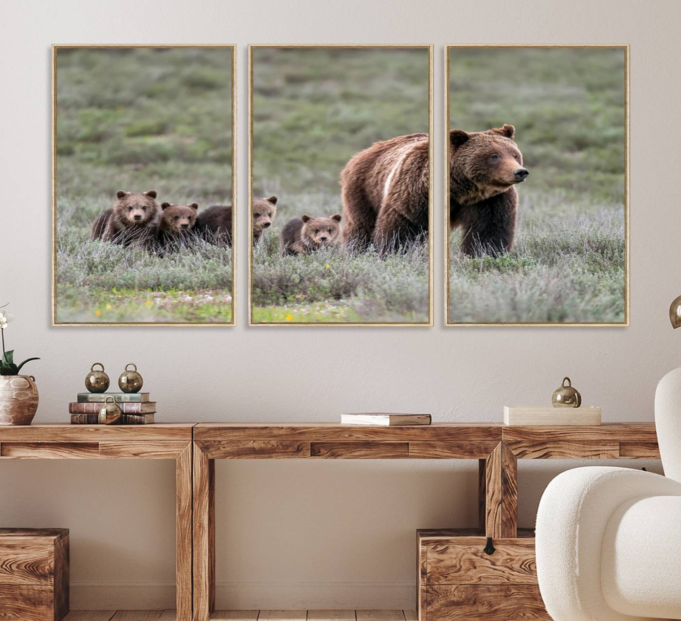 65087-MGV-FC-60X30-3P_Natural-Wildlife Photography of 399 Grizzly Bear Cubs | Queen of the Tetons Canvas Wall Art Print
