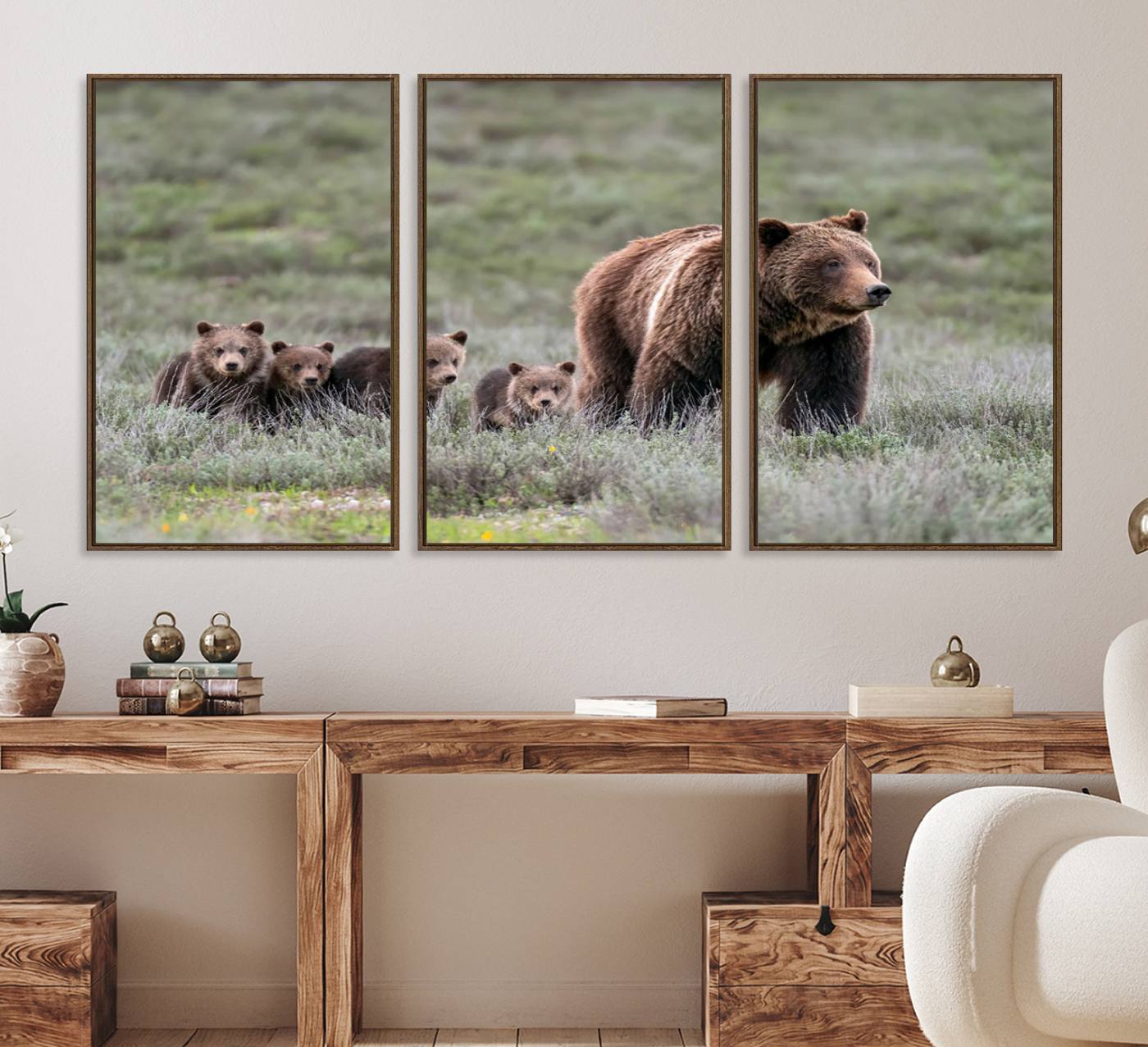 65087-MGV-FC-60X30-3P_Walnut-Wildlife Photography of 399 Grizzly Bear Cubs | Queen of the Tetons Canvas Wall Art Print
