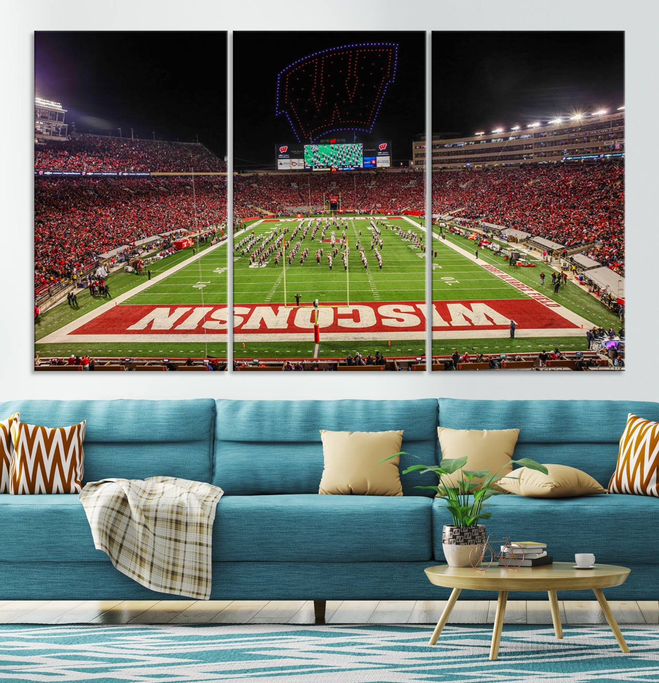 34125-MGV-CV-36X24-Wisconsin Badgers Football Team Print Canvas- Madison Camp Randall Stadium Wall Art Canvas Print