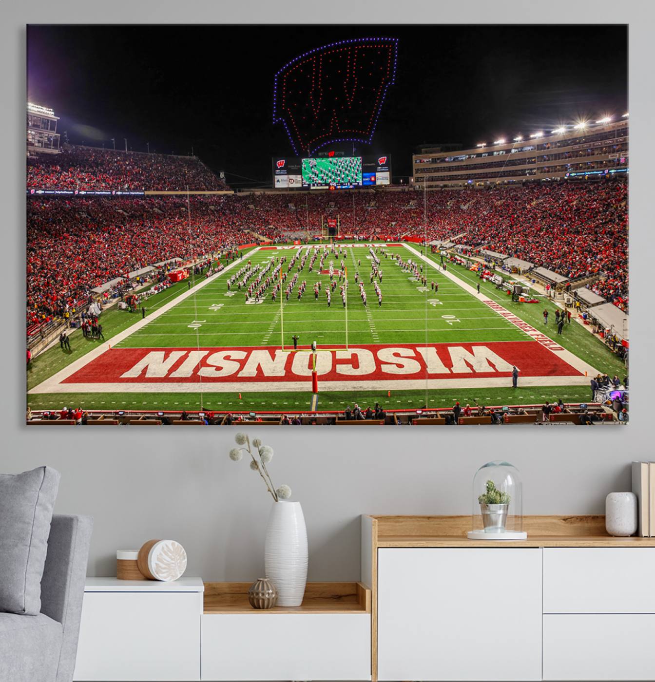 34125-MGV-CV-36X24-Wisconsin Badgers Football Team Print Canvas- Madison Camp Randall Stadium Wall Art Canvas Print