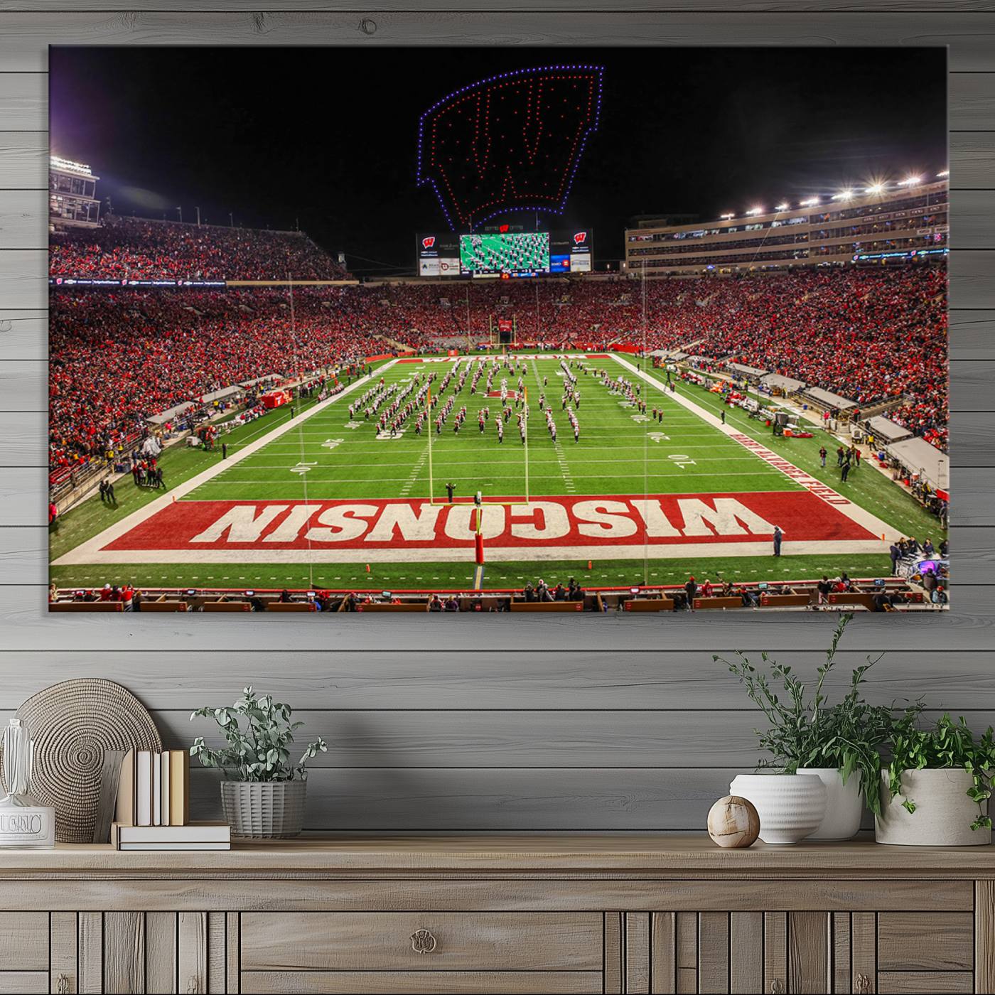 34125-MGV-CV-36X24-Wisconsin Badgers Football Team Print Canvas- Madison Camp Randall Stadium Wall Art Canvas Print