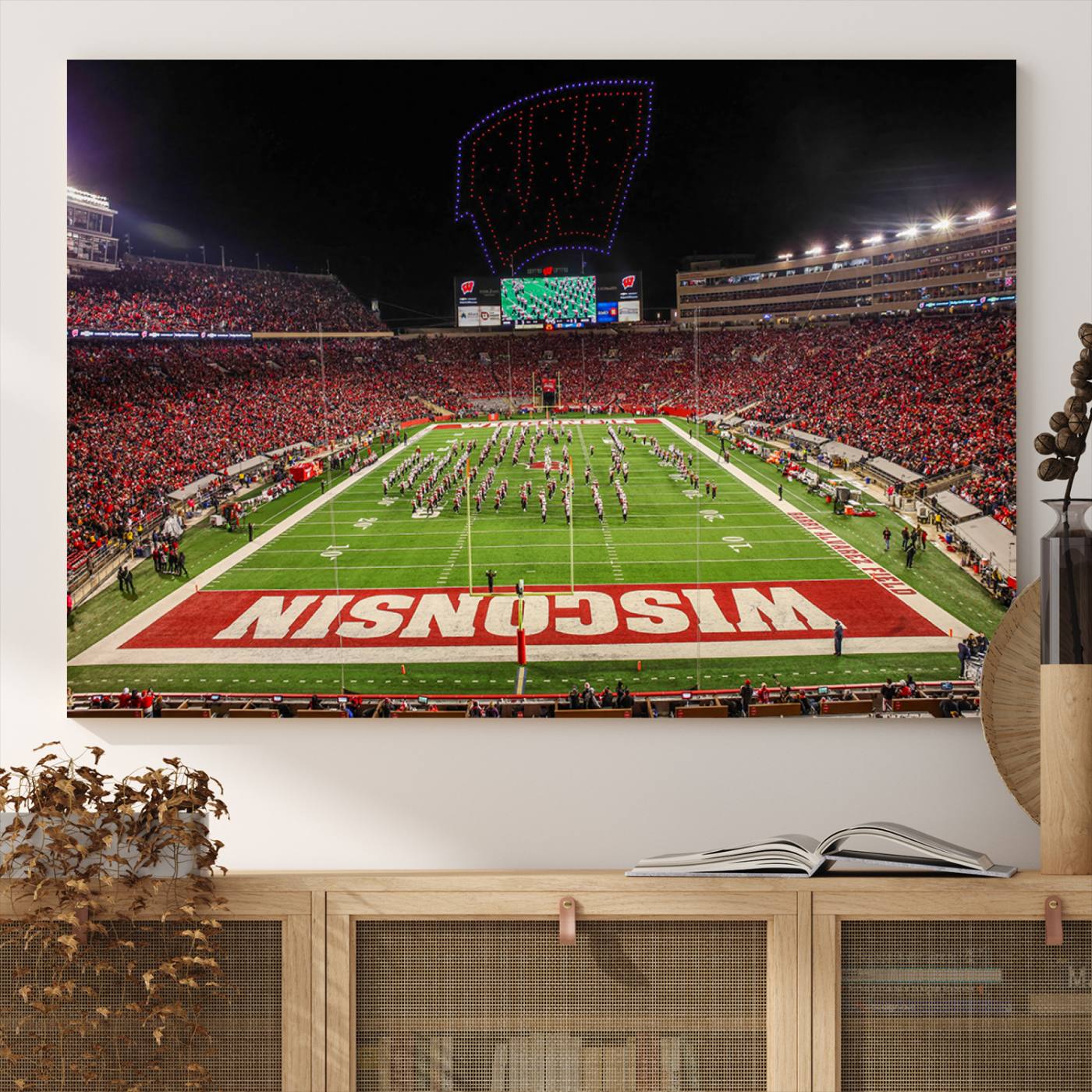 34125-MGV-CV-36X24-Wisconsin Badgers Football Team Print Canvas- Madison Camp Randall Stadium Wall Art Canvas Print