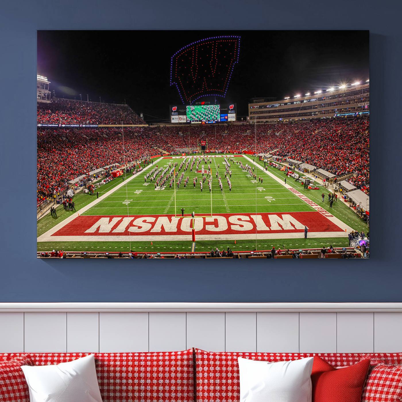 34125-MGV-CV-36X24-Wisconsin Badgers Football Team Print Canvas- Madison Camp Randall Stadium Wall Art Canvas Print