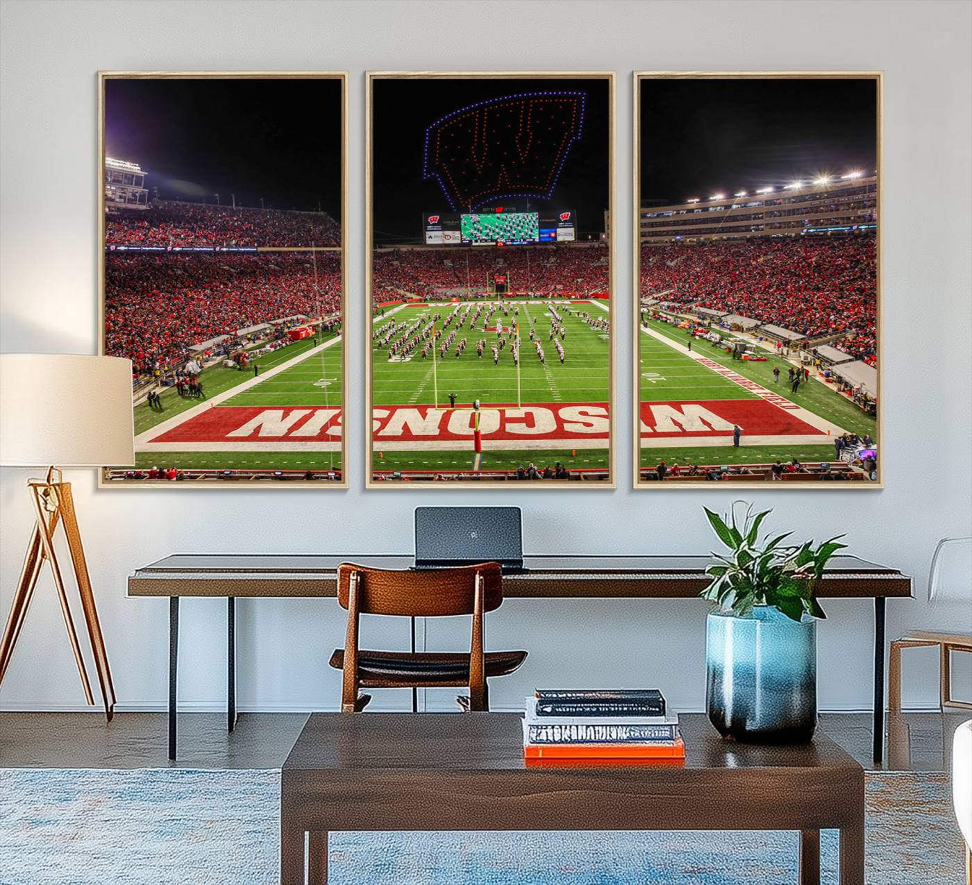 34125-MGV-FC-48X32-3P_Natural-Wisconsin Badgers Football Team Print Canvas- Madison Camp Randall Stadium Wall Art Canvas Print