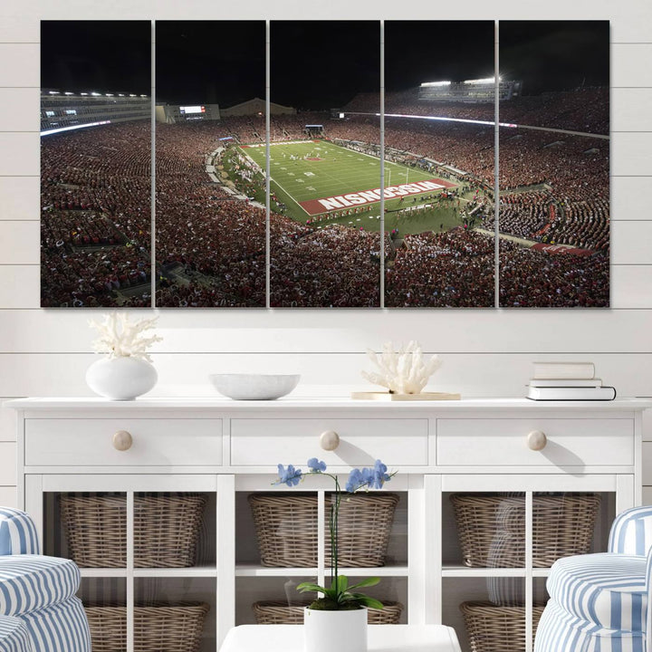 42403-MGV-CV-60X31-5P-Wisconsin Badgers Football Team Print - Madison Camp Randall Stadium Wall Art Canvas Print