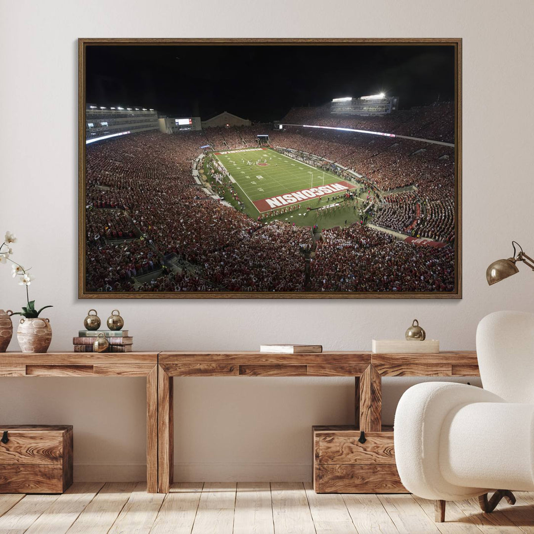 42403-MGV-FC-36X24_Walnut-Wisconsin Badgers Football Team Print - Madison Camp Randall Stadium Wall Art Canvas Print