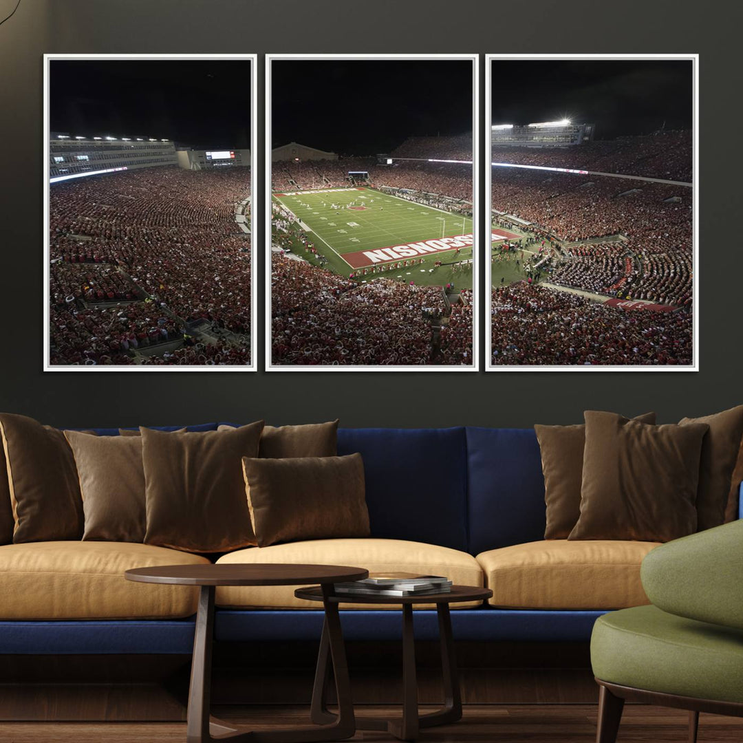 42403-MGV-FC-60X30-3P_White-Wisconsin Badgers Football Team Print - Madison Camp Randall Stadium Wall Art Canvas Print