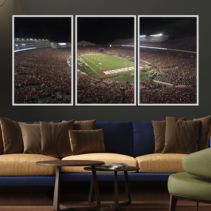 42403-MGV-FC-60X30-3P_White-Wisconsin Badgers Football Team Print - Madison Camp Randall Stadium Wall Art Canvas Print