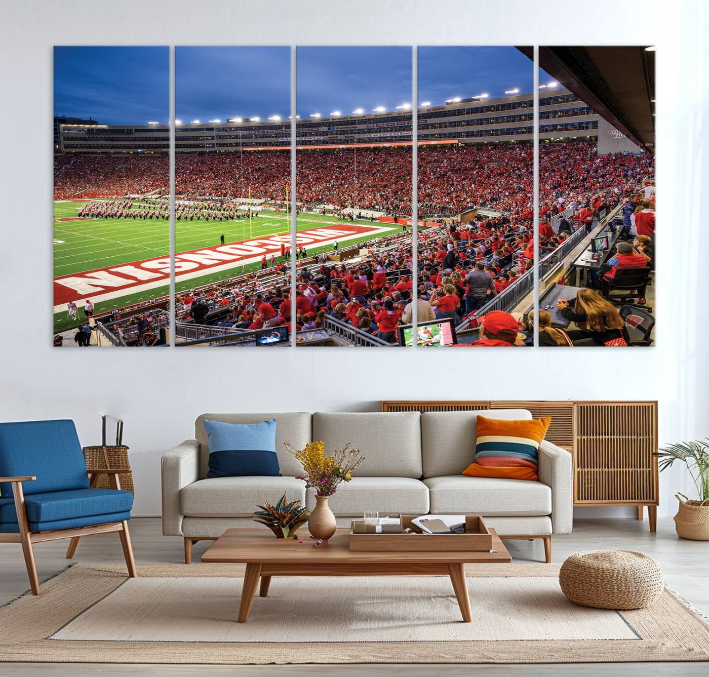 57601-MGV-CV-36X24-Wisconsin Badgers Football Team Print - Madison Camp Randall Stadium Wall Art, Wisconsin Badgers Canvas Print