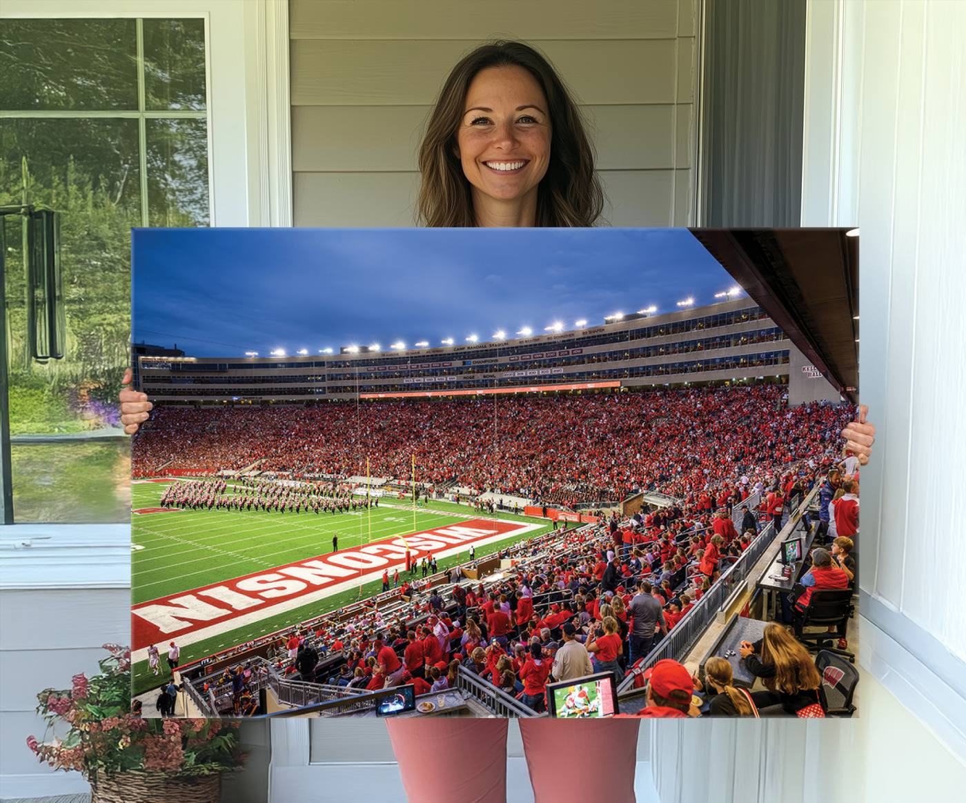 57601-MGV-CV-36X24-Wisconsin Badgers Football Team Print - Madison Camp Randall Stadium Wall Art, Wisconsin Badgers Canvas Print