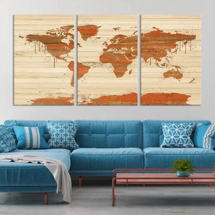 Wood Background Style World Map Wall Art Canvas Print 