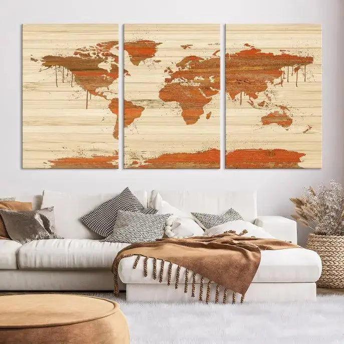 Wood Background Style World Map Wall Art Canvas Print 