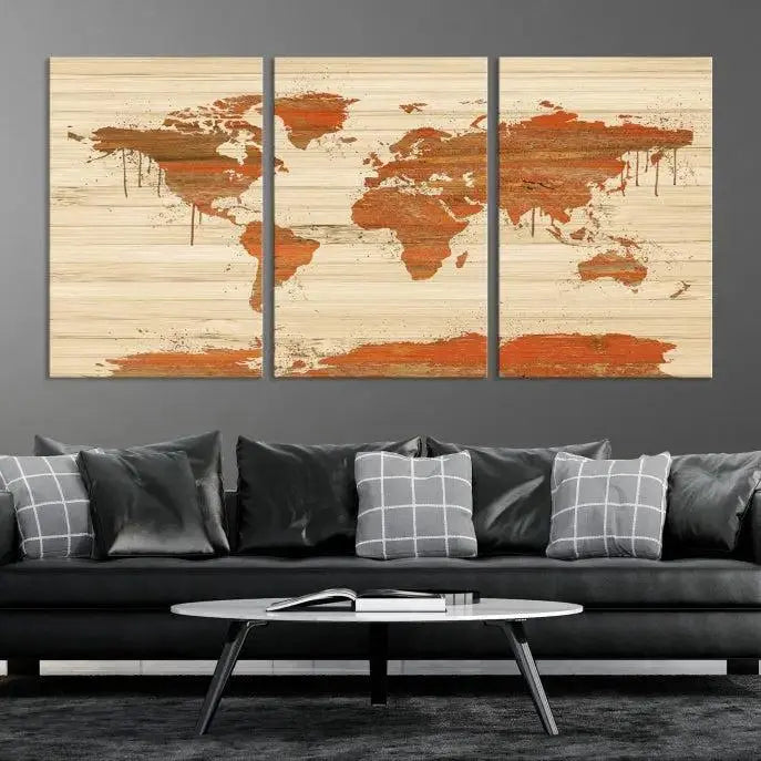 Wood Background Style World Map Wall Art Canvas Print 