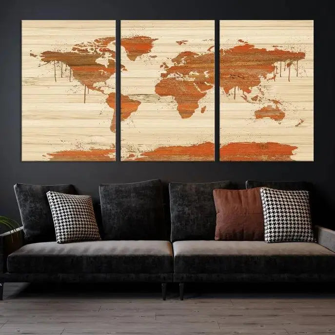 Wood Background Style World Map Wall Art Canvas Print 