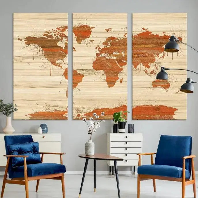 Wood Background Style World Map Wall Art Canvas Print 