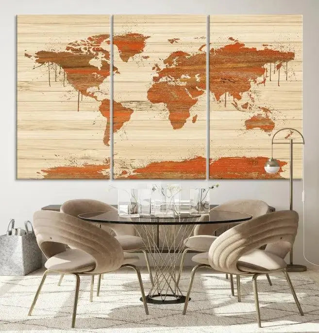 Wood Background Style World Map Wall Art Canvas Print 