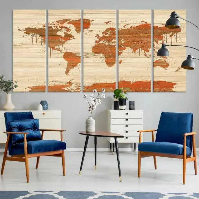 Wood Background Style World Map Wall Art Canvas Print 