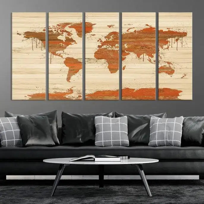 Wood Background Style World Map Wall Art Canvas Print 