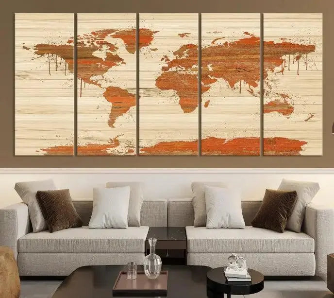 Wood Background Style World Map Wall Art Canvas Print 