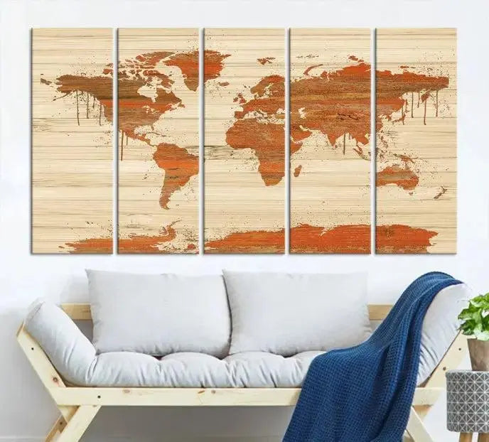 Wood Background Style World Map Wall Art Canvas Print 