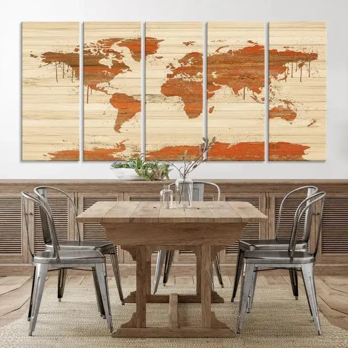 Wood Background Style World Map Wall Art Canvas Print 