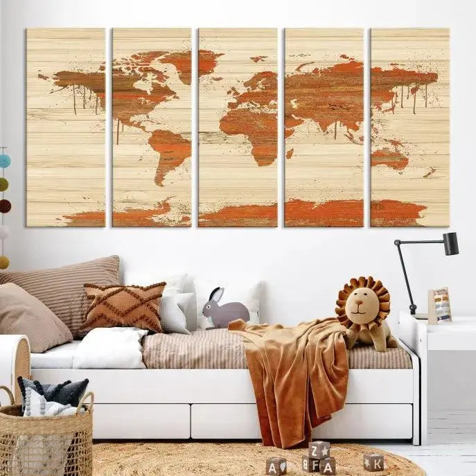 Wood Background Style World Map Wall Art Canvas Print 