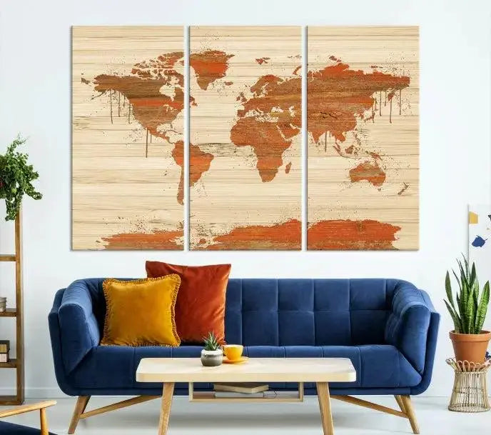 Wood Background Style World Map Wall Art Canvas Print 