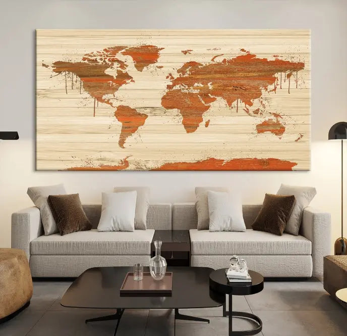 Wood Background Style World Map Wall Art Canvas Print 