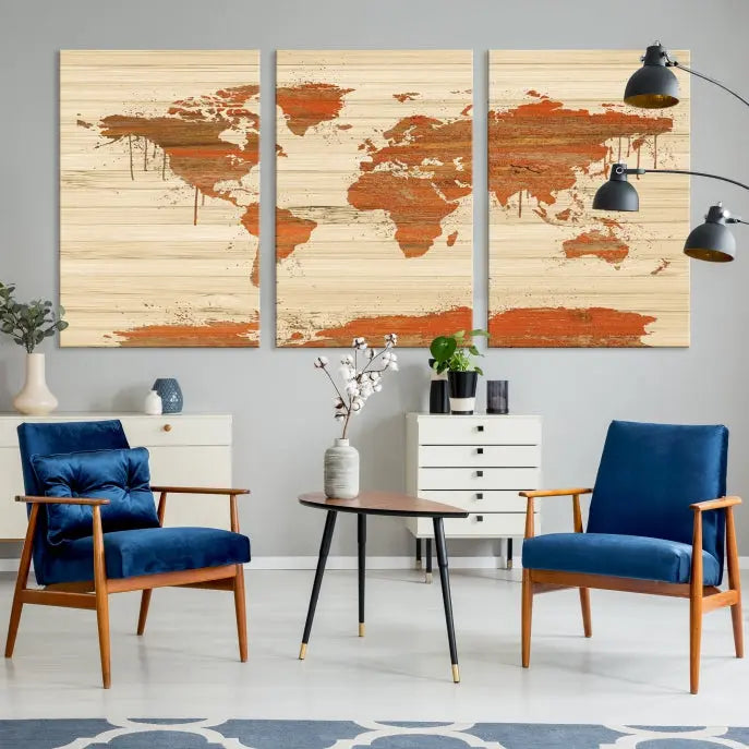 Wood Background Style World Map Wall Art Canvas Print 