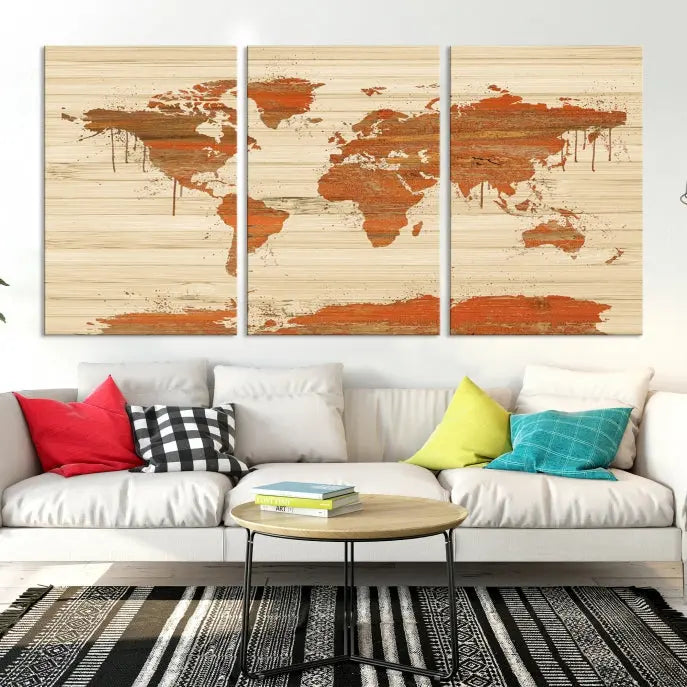 Wood Background Style World Map Wall Art Canvas Print 