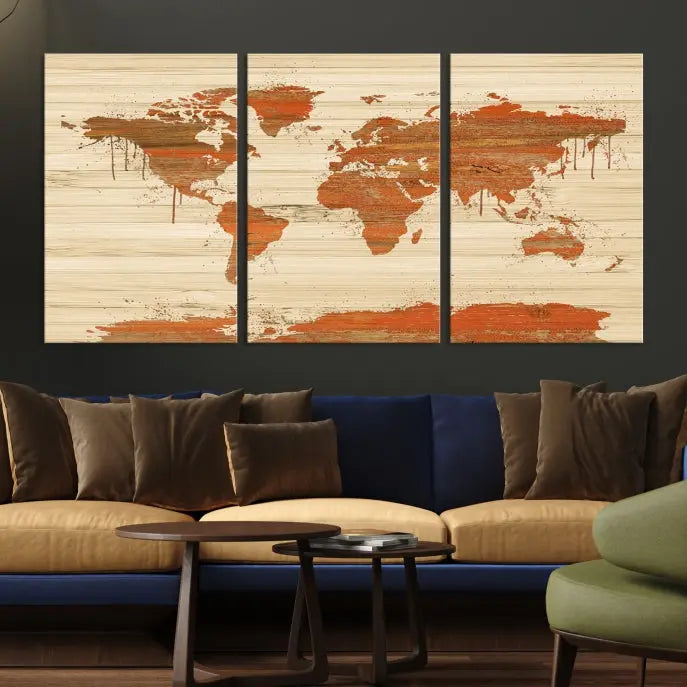 Wood Background Style World Map Wall Art Canvas Print 