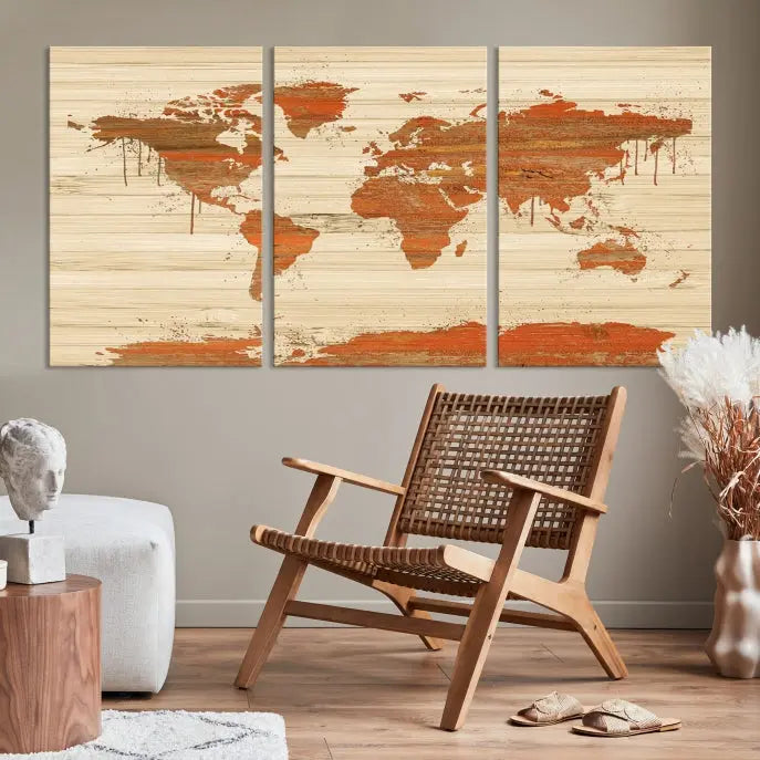 Wood Background Style World Map Wall Art Canvas Print 