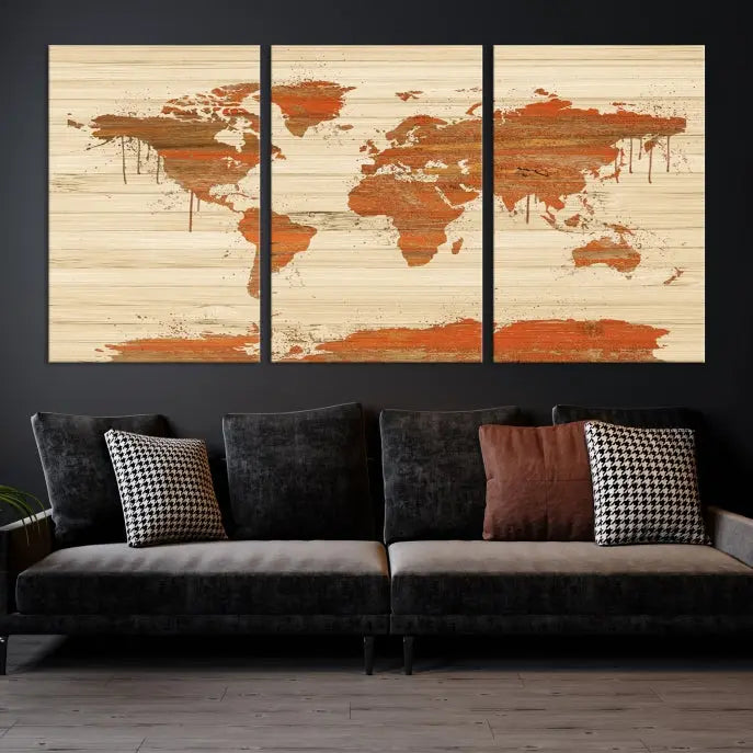 Wood Background Style World Map Wall Art Canvas Print 