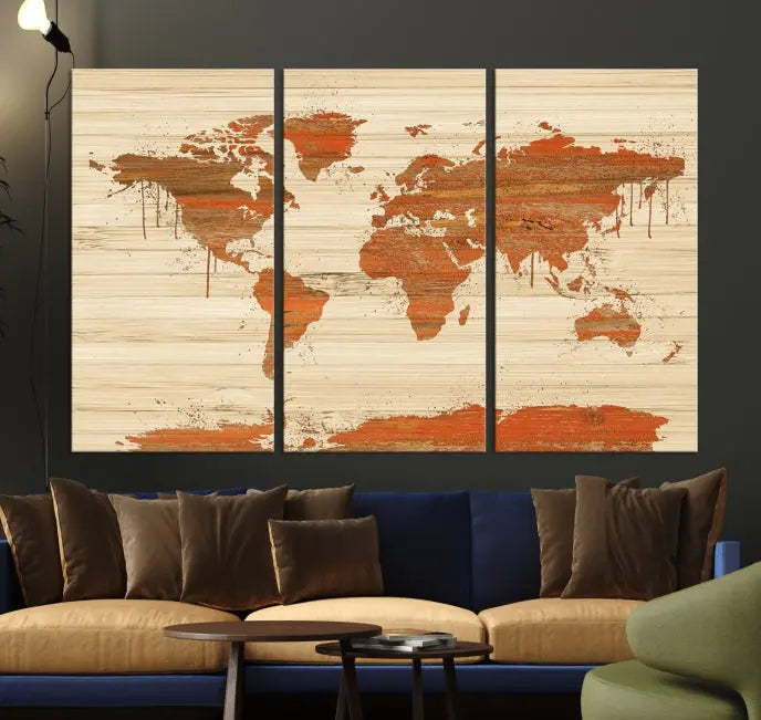 Wood Background Style World Map Wall Art Canvas Print 